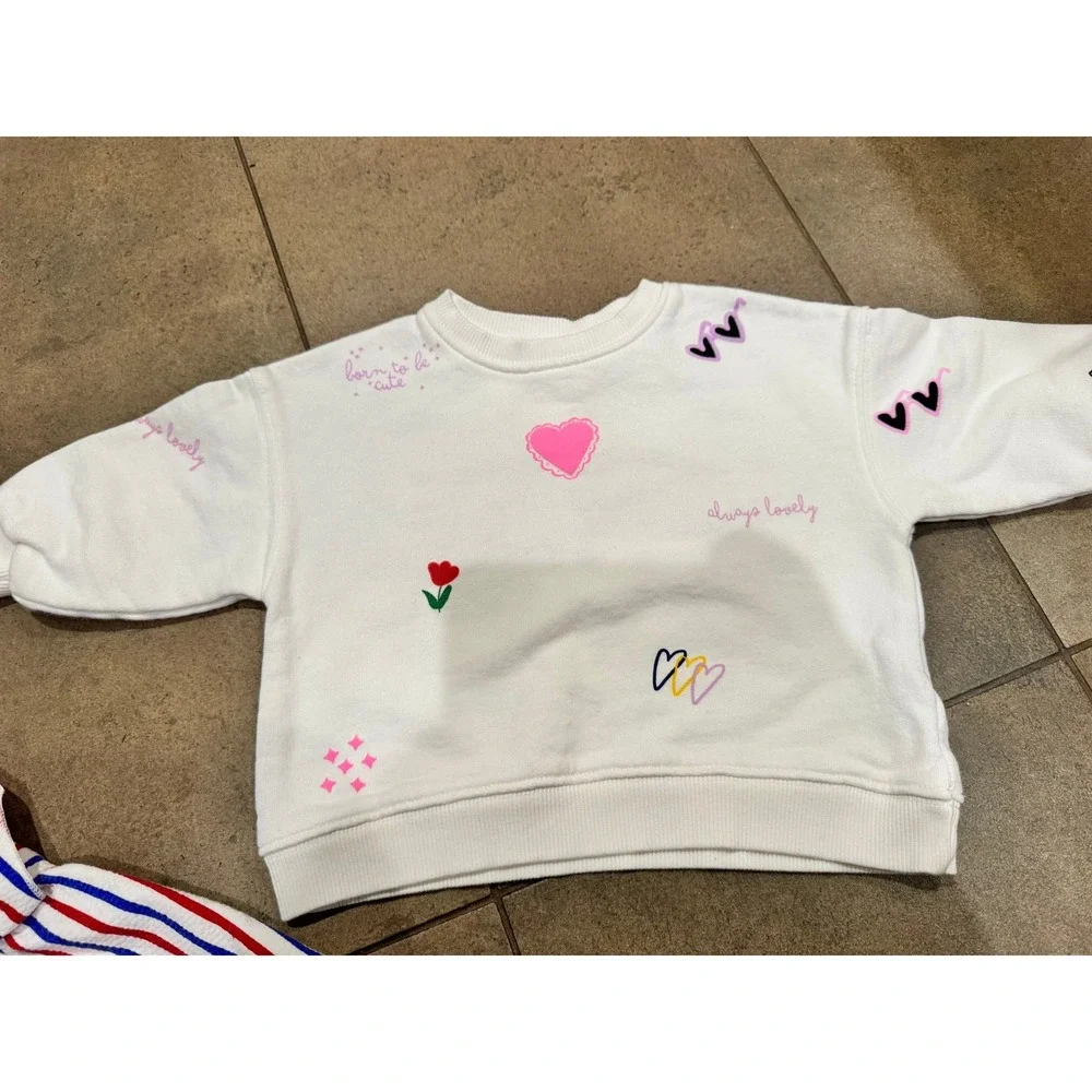 Zara Kids Girls Bundle Striped Seersucker Dress Graphic Heart Sweatshirt 12-18M